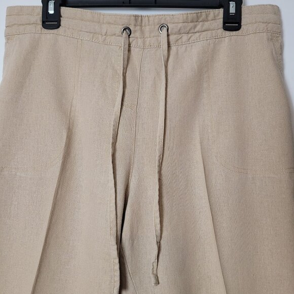Per Se Beige Linen Blend Cropped Pants With Drawstring Waist Lg - Picture 2 of 10
